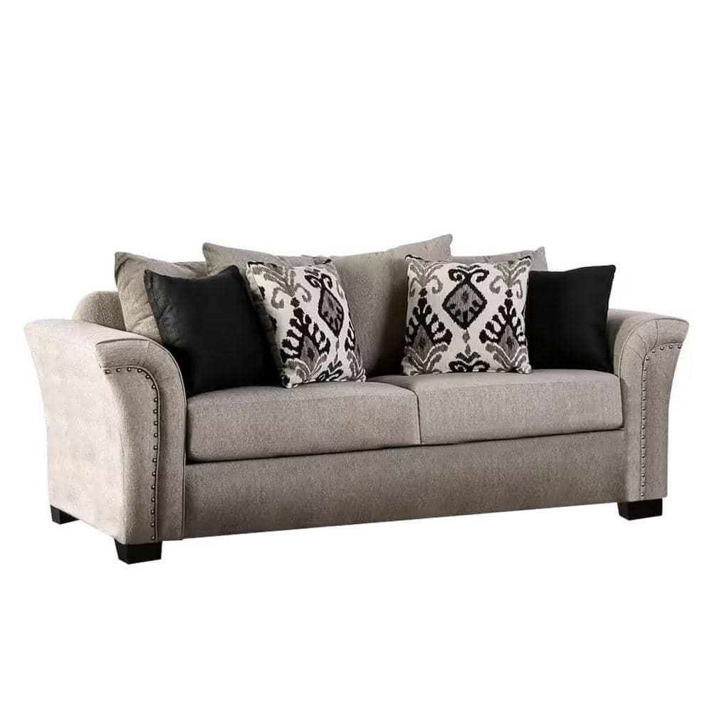 Benjara 38 In. Flared Arm Linen Fabric Rectangle Flare Legs Sofa In ...