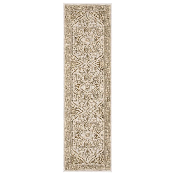 2 ft. x 8 ft. Ivory, Gold Oriental Washable Runner Area Rug