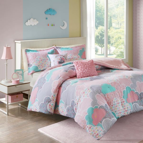 Intelligent Design Kids Bliss 4-Piece Pink 100% Cotton Twin Print Kids Comforter Set