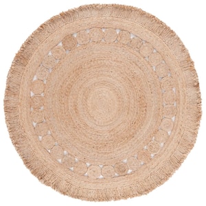 Natural Fiber Beige 6 ft. x 6 ft. Woven Ornate Round Area Rug