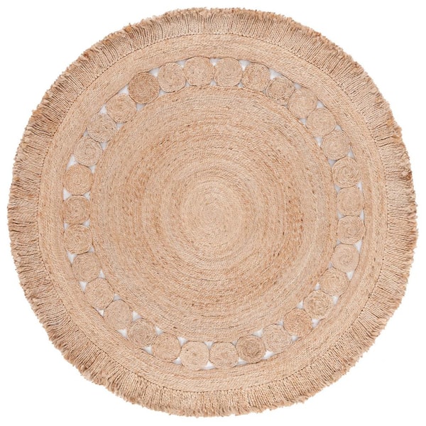 SAFAVIEH Natural Fiber Beige 6 ft. x 6 ft. Woven Ornate Round Area Rug