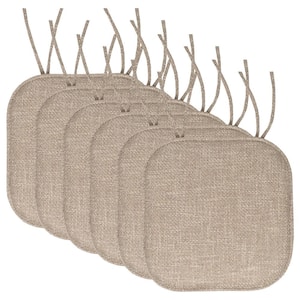 Herringbone Memory Foam Square 16 in. W x 16 in. D Non-Slip Back, Chair Seat Cushion with Ties (6-Pack), Taupe
