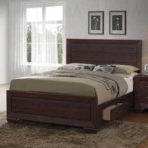 Kauffman Brown Wood Frame Queen Platform Bed with Drawers