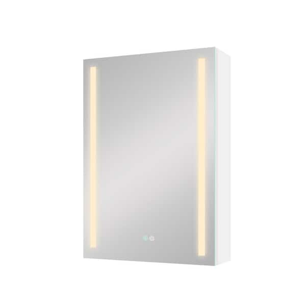 Xspracer Moray 20 in. W x 30 in. H Rectangular Aluminum Surface Mount Medicine Cabinet with Mirror and LED Light in White