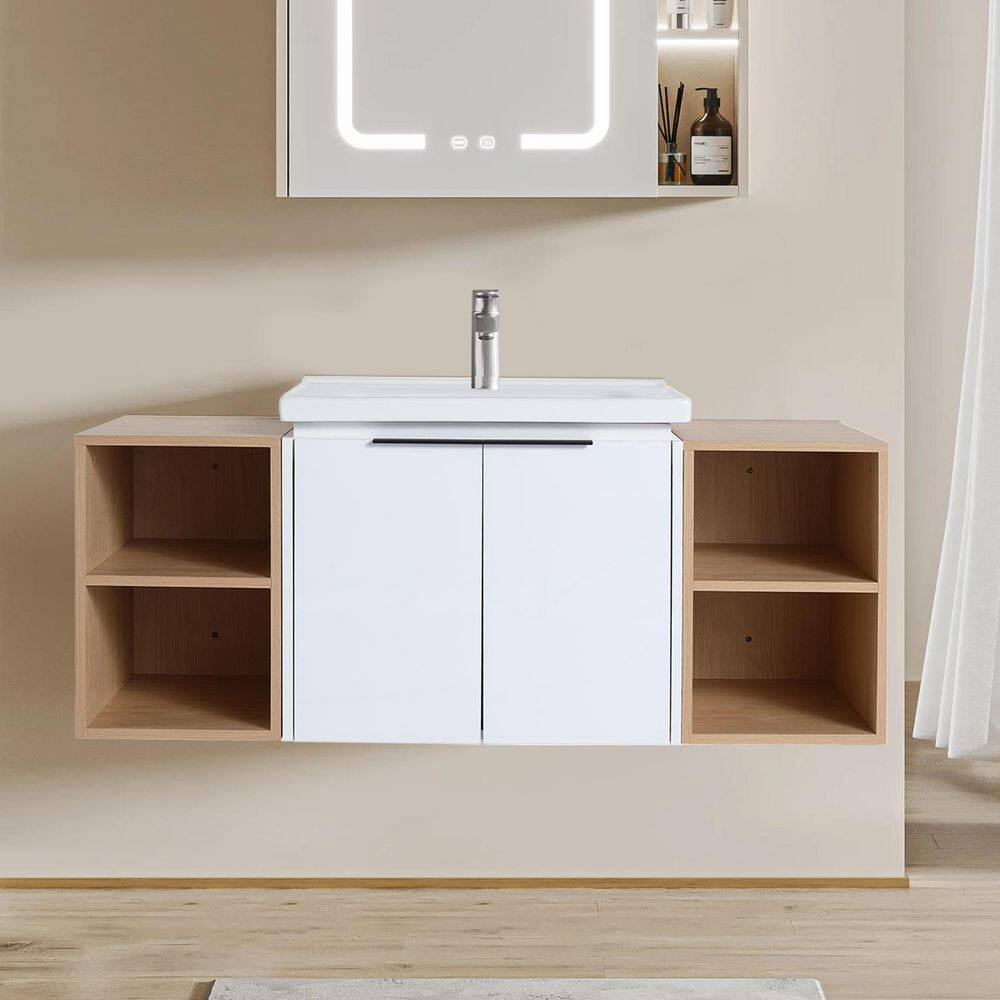 47.80 in. W Floating Wall-Mounted Bath Vanity in White with White Ceramic Top price history on PriceWatchPro