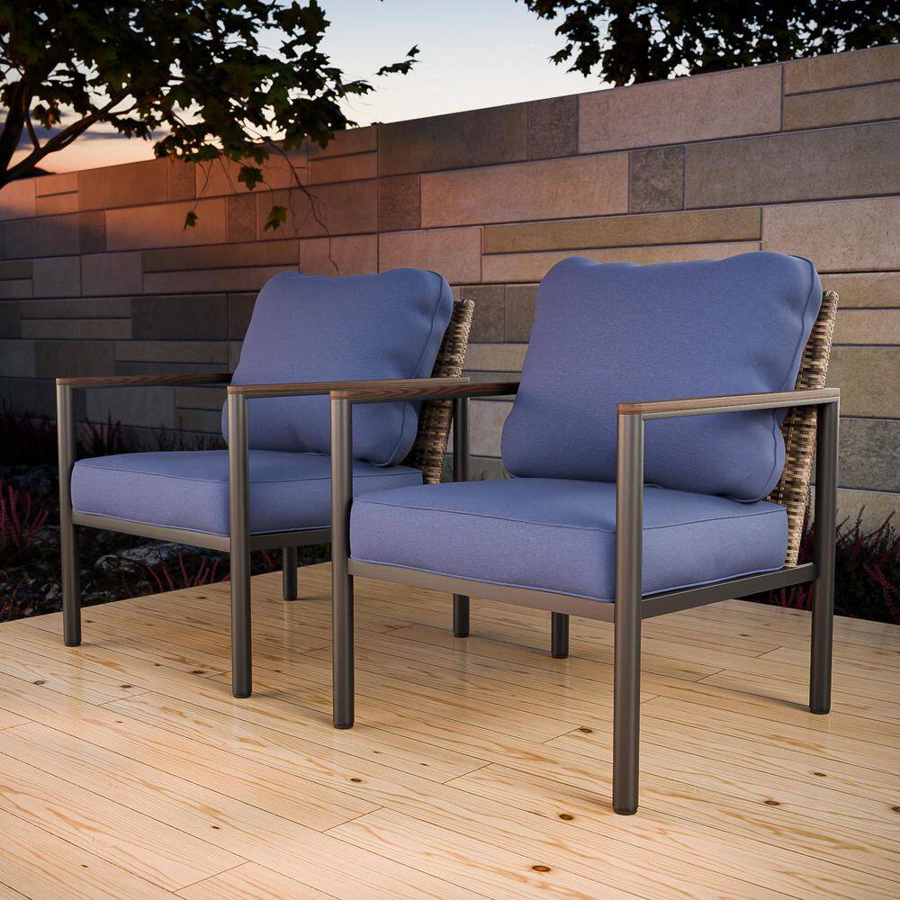 2-Piece Patio Wicker Outdoor Lounge Chair with Metal Frame and Blue Cushions price history on PriceWatchPro