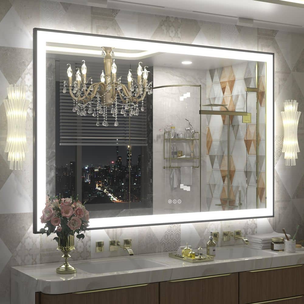 55 in.W x 36 in.H Rectangular Framed UL Certified Front and Back LED Anti-Fog Tempered Glass Wall Bathroom Vanity Mirror price history on PriceWatchPro
