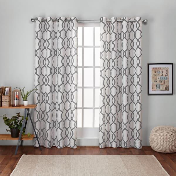 EXCLUSIVE HOME Kochi Black Pearl Ogee Light Filtering Grommet Top Curtain, 54 in. W x 84 in. L (Set of 2)