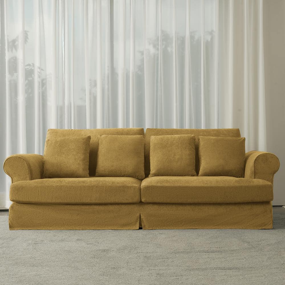 102 in. Wide Lazy Style Round Arm Cotton and Linen Fabric Removable Covers 