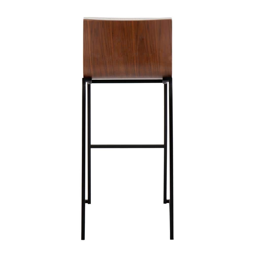Cream Fabric and Black Metal Barstool Set with Wood Back, 30 inch