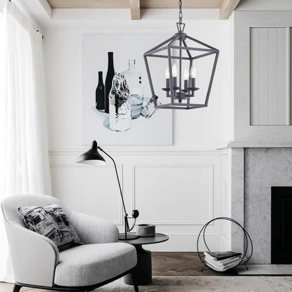 Uixe 4 -Light Matte Black Lantern Chandelier SS-50334BK