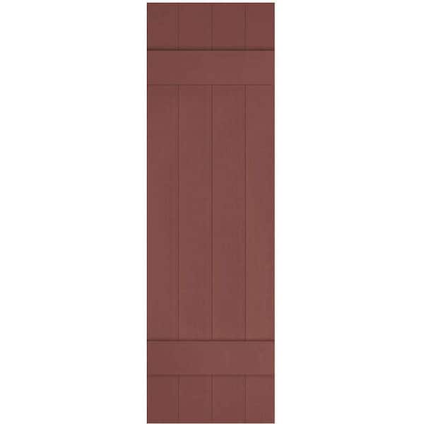 Ekena Millwork 14 in. x 47 in. Lifetime Vinyl Custom Four Board Joined Board and Batten Shutters Pair Burgundy Red