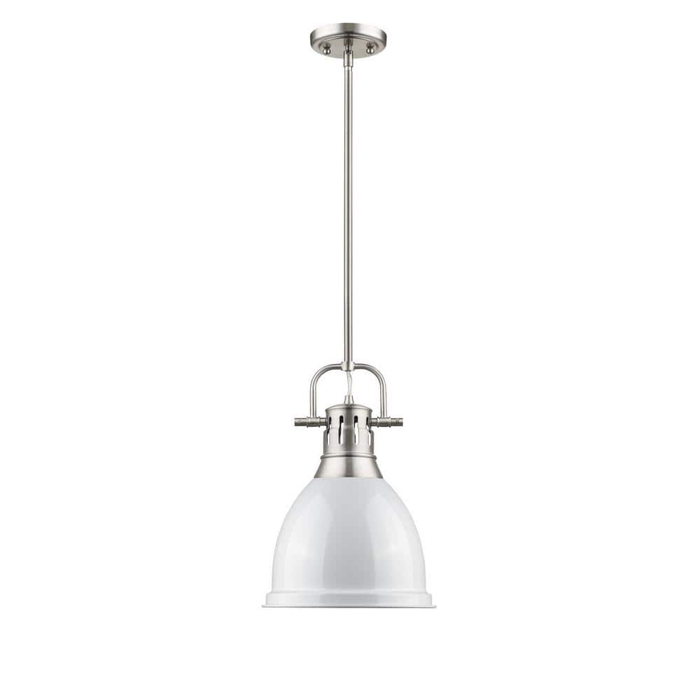Transitional Silver Mini Pendant with White Shade and Pewter Finish