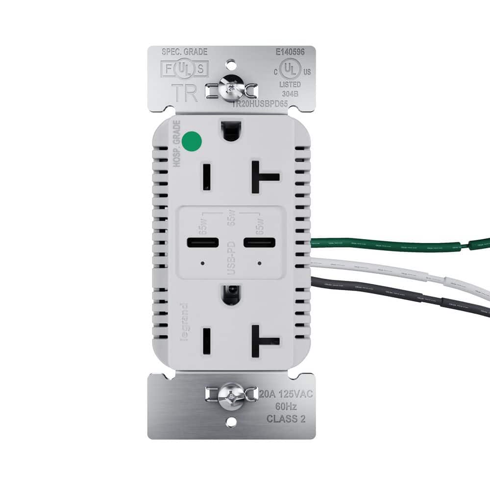 20A Tamper Resistant 65W Hospital Grade Power Delivery USB Type C Duplex Outlet Gray price history on PriceWatchPro