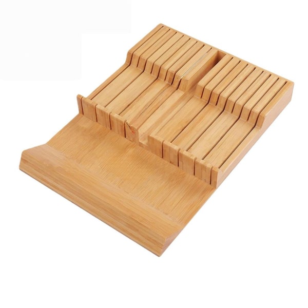 Bamboo In-drawer Knife Block Bamboo Kitchen Knife Drawer Organizer Large, 16-Knife and 1 Sharpening Steel