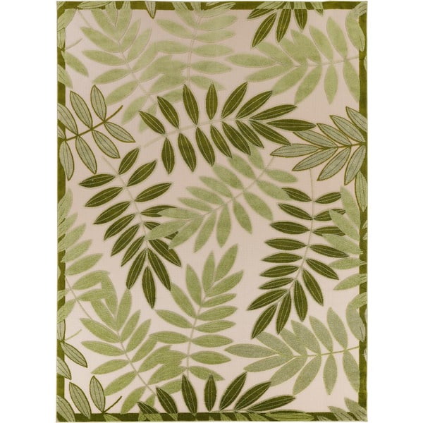 Aloha Ivory Green 10 ft. x 14 ft. Floral Contemporary Area Rug