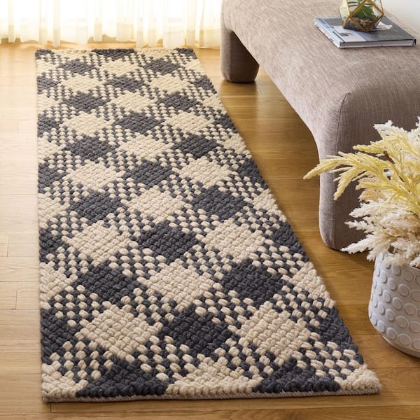 Natural Fiber Couture 2 ft. x 8 ft. Black/Beige Check Runner Rug