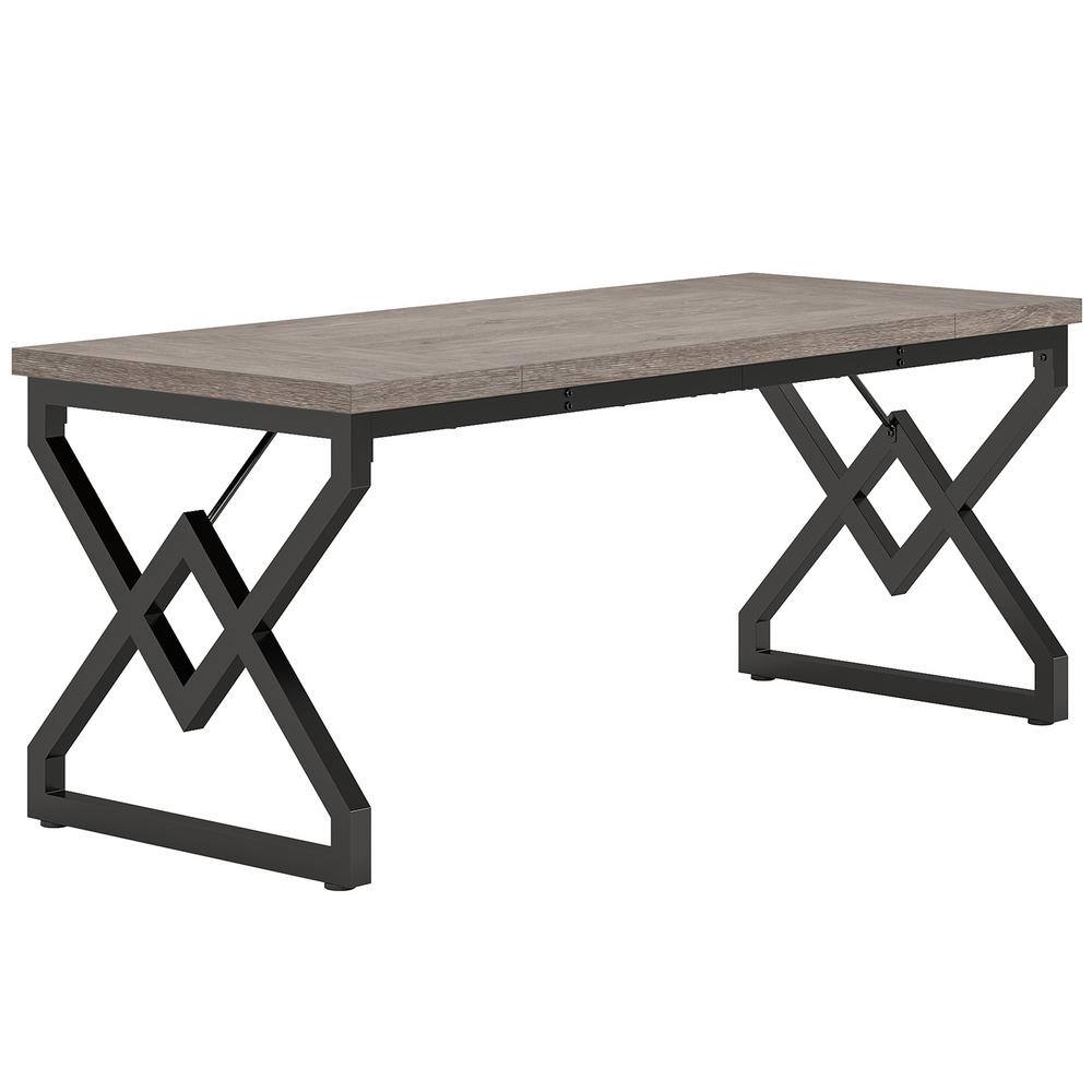 Halseey 63 in. Retangular Gary Wooden Executive Desk with Extra Thick Tabletop, Large Computer Desk for Home Office
