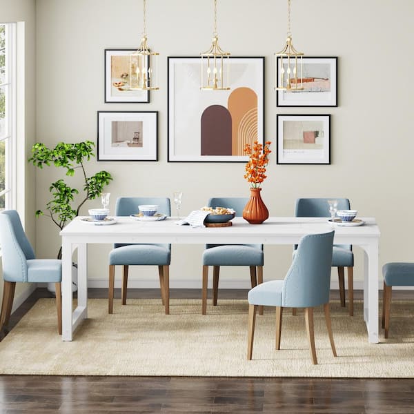 Roesler 79 in. White Rectangular Engineered Wood Metal 4 Legs Dining Table for 8 Person with Large Tabletop