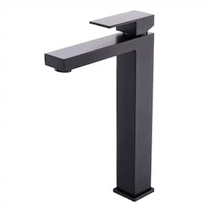 Single Handle Bathroom Vessel Sink Faucet with Valve Modern Single Hole Brass High Tall Bathroom Taps in Matte Black
