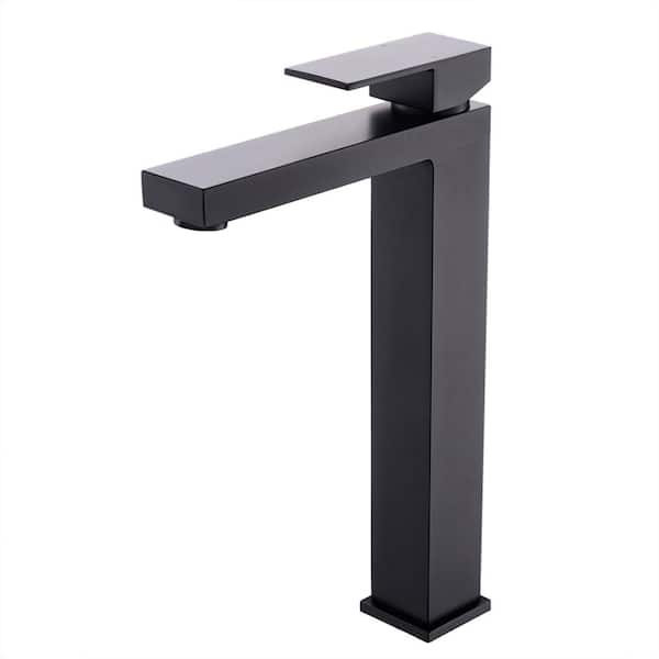 AIMADI Single Handle Bathroom Vessel Sink Faucet with Valve Modern Single Hole Brass High Tall Bathroom Taps in Matte Black