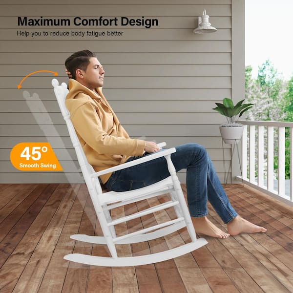 VINGLI Wood Outdoor Rocking Chair with High Back Seat Reclining