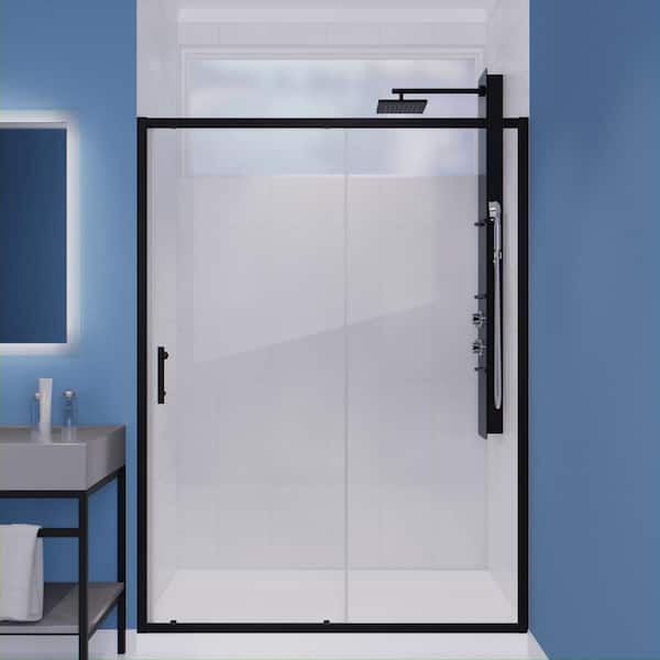 Halberd Series 60 in. x 72 in. H Sliding Framed Shower Door in Matte Black with Tsunami Guard Tempered Clear Glass