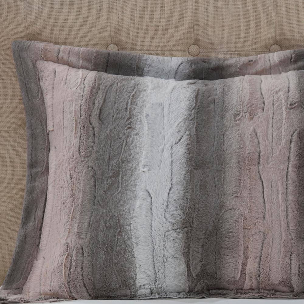 Blush and Gray Faux Fur Full Comforter Set