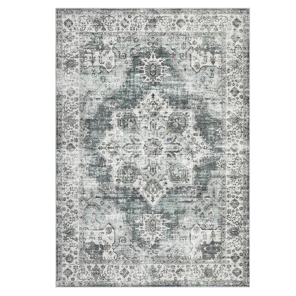 Ultra-Thin Washable Vintage Floral Rug Soft Non-Slip for Bedroom Living Room Office Green 9 ft. x 12 ft. Area Rug price history on PriceWatchPro