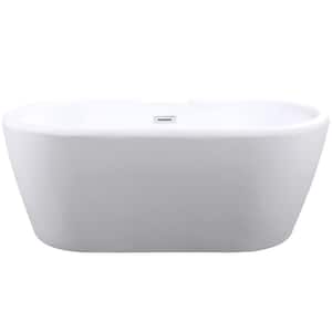 59 in. Acrylic Center Drain Oval Flat Bottom Freestanding Bathtub in White