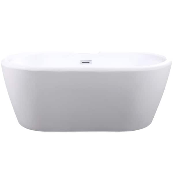 ARIEL 59 in. Acrylic Center Drain Oval Flat Bottom Freestanding Bathtub in White