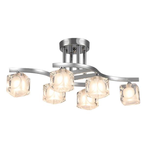 Warehouse of Tiffany Delphina 6-Light Chrome Semi-Flushmount Light with Clear Glass Shade