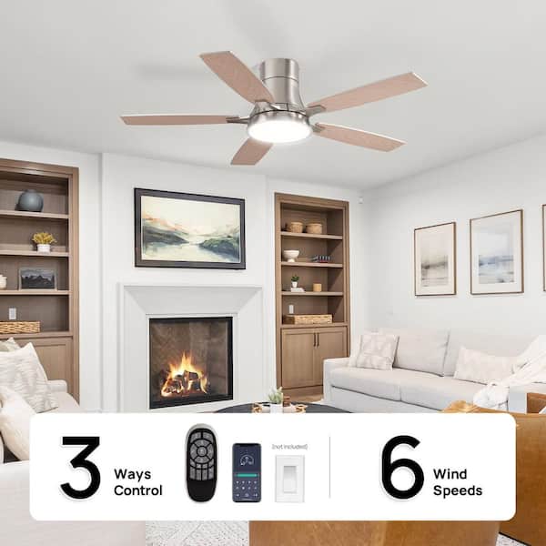 52 in. Smart Indoor Modern Brushed Nickel Standard Ceiling Fan with Dimmable LED Lights and Remote Included APP Control