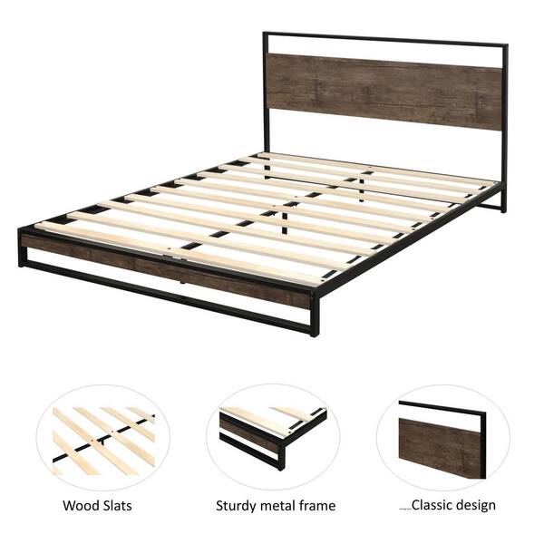 Eer Espresso Queen Platform Bed, Bed Frame Mattress Support