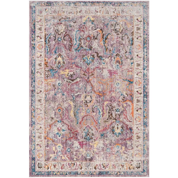 SAFAVIEH Bristol Lavender/Light Gray 5 ft. x 8 ft. Border Area Rug