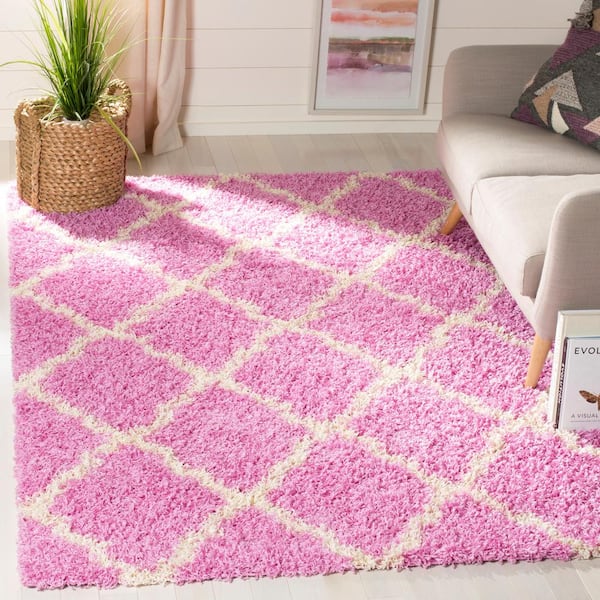 Dallas Shag Pink/Ivory 8 ft. x 10 ft. Geometric Area Rug