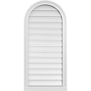 20 in. x 42 in. Round Top Surface Mount PVC Gable Vent: Functional with Brickmould Sill Frame