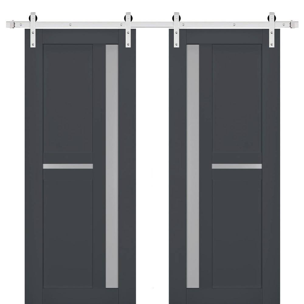 Assemble Required 18 in. x 80 in. 2 Panel Frosted Glass Antracite Solid Wood Sliding Barn Door with Hardware Kit price history on PriceWatchPro