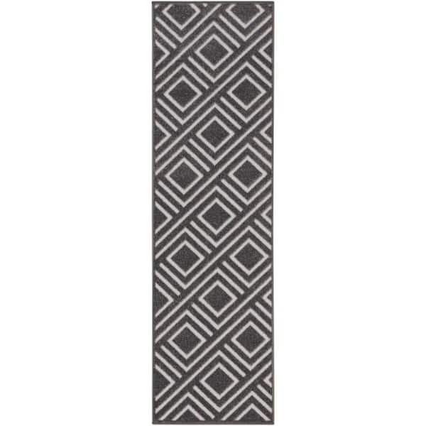 Nourison Casual Grey 2 ft. x 6 ft. Checker Contemporary Runner Area Rug