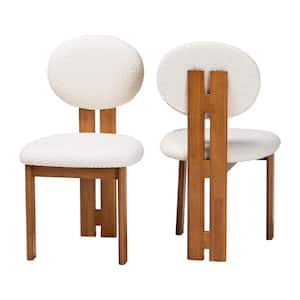 Kacela Cream and Walnut Brown Boucle Fabric Dining Chair (Set of 2)