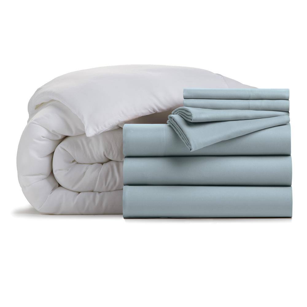 ELLA JAYNE 8piece Aqua Solid color Microfiber California king Bed in a