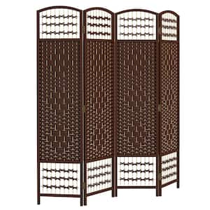 4-Panel Room Divider, Folding Privacy Screen, 5.6 in. Room Separator, Fiber Freestanding Partition Wall Divider, Brown
