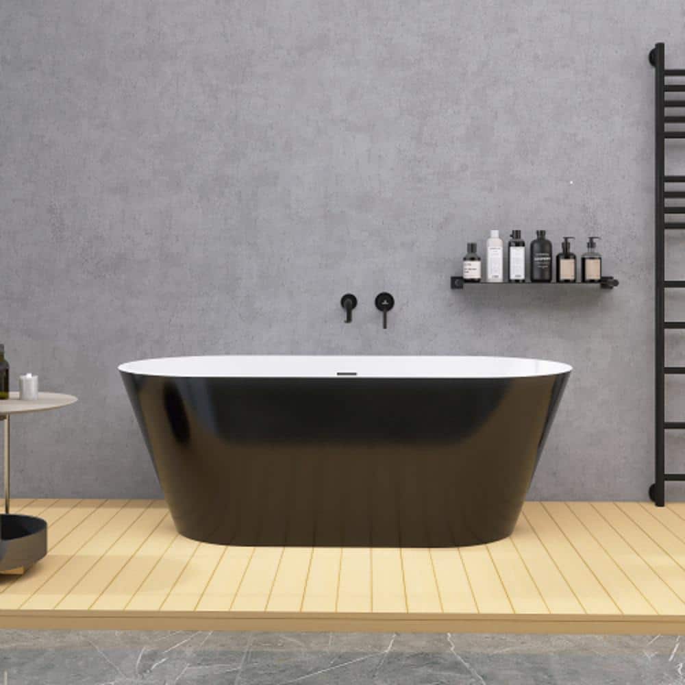 57 in. x 29.50 in. Acrylic Freestanding Classic Oval Shape Soaking Bathtub 