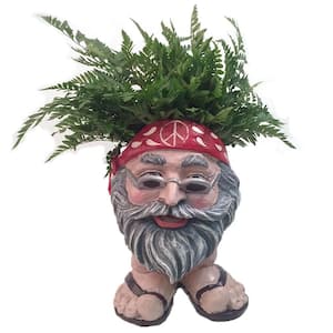 13 in. H Hippie Jerry Painted Muggly Face Planter in Groovy 1960's Attire Statue Holds 4 in. Pot