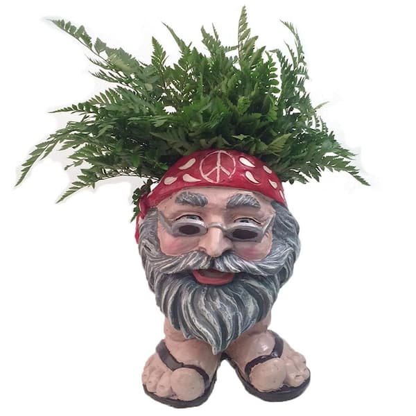 HOMESTYLES 13 in. H Hippie Jerry Painted Muggly Face Planter in Groovy 1960's Attire Statue Holds 4 in. Pot