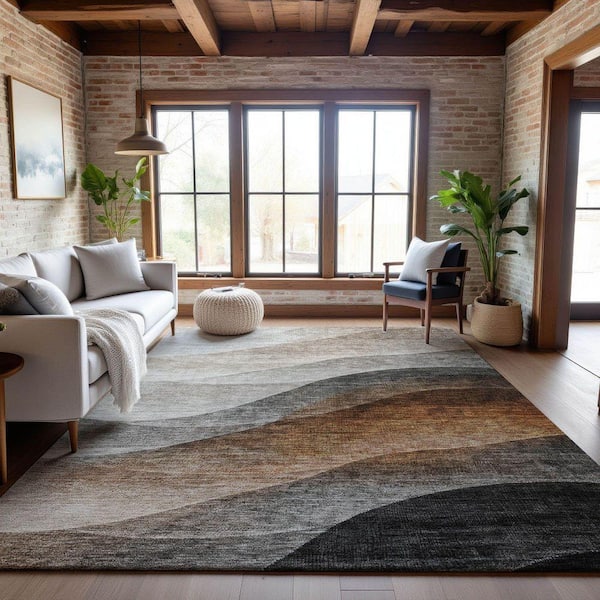 Mayfield Premium Machine Washable Abstract AMF1176 Khaki 8 ft. x 10 ft. Area Rug