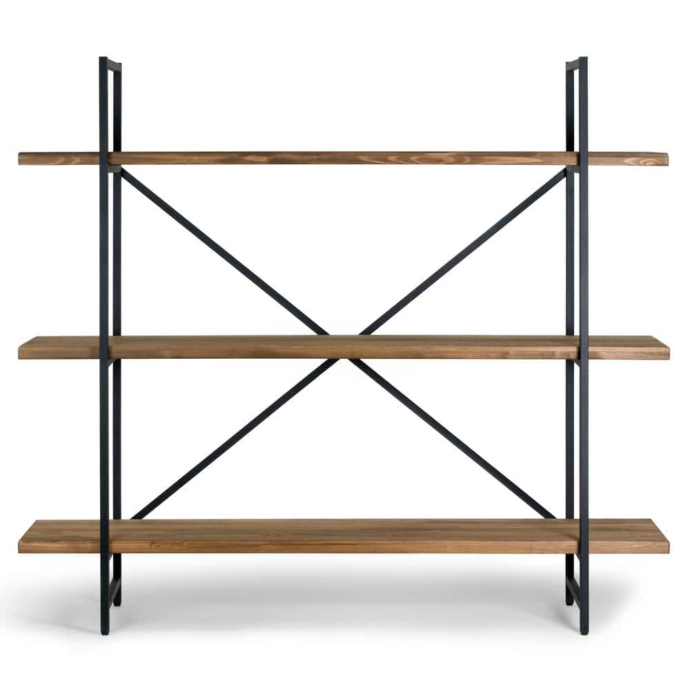 Ailis 65" Black Metal Frame Pine Wood Etagere Bookcase