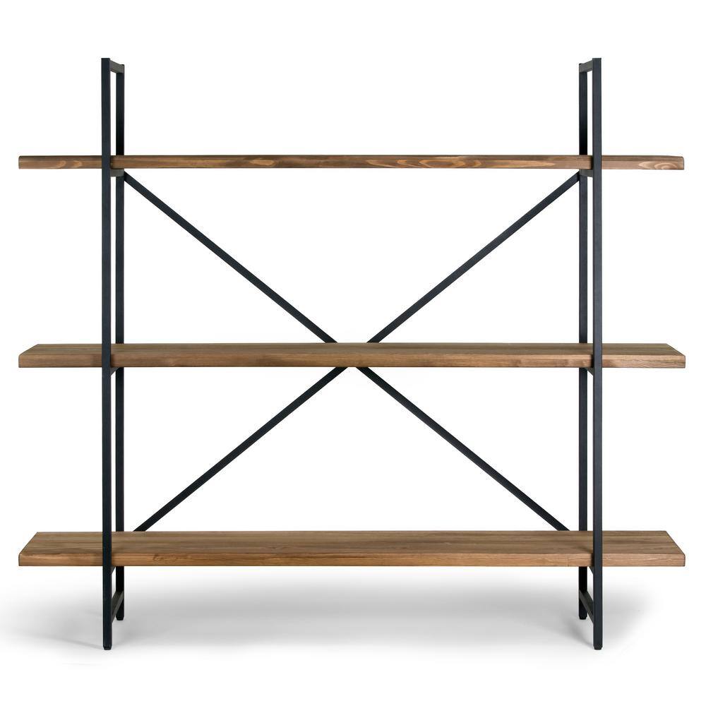 Ailis 65" Black Metal Frame Pine Wood Etagere Bookcase