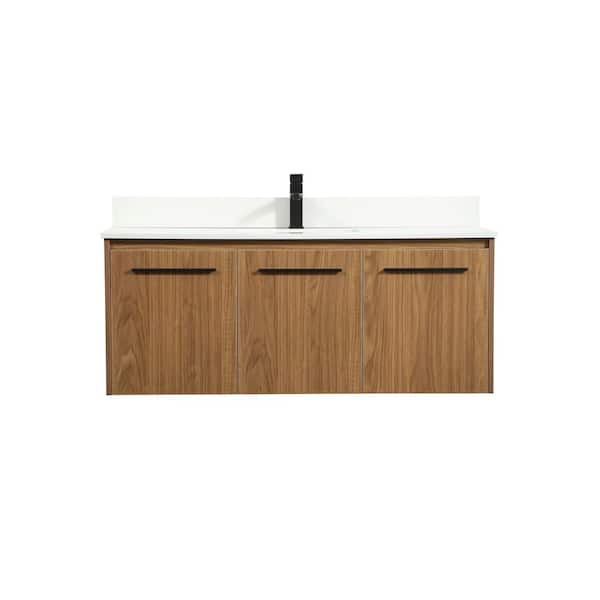 Unbranded Simply Living 48 in. W x 18 in. D x 19.7 in. H Bath Vanity in Walnut Brown with Ivory White Engineered Marble Top