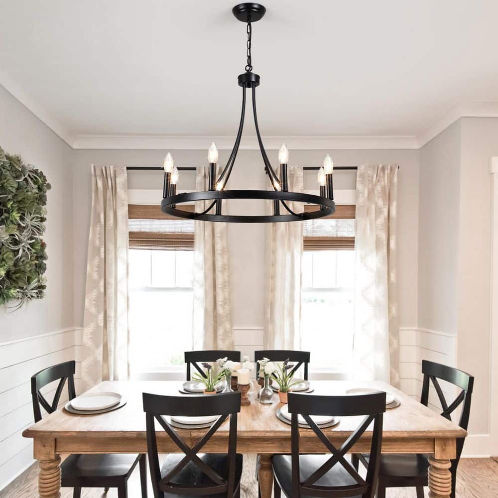 ADSENSTY 8-Light Black Modern Adjustable Height Light Fixture